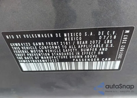 2019 Volkswagen Jetta 1.4T R-Line/1.4T S/1.4T Se из США, поврежденный, VIN 3VWC57BUXKM073221